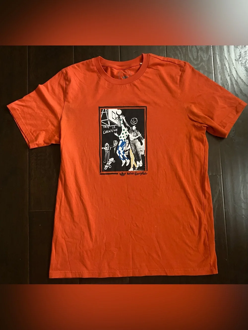 Adidas Men's Orange Graphic Print Crew Neck Short Sleeve T-Shirt Size L HS3046